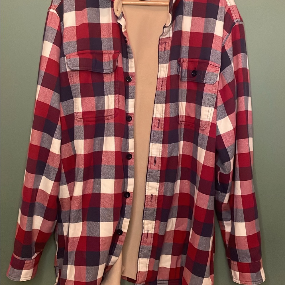 L.L. Bean Red and Blue Plaid Fleece-Lined Shirt